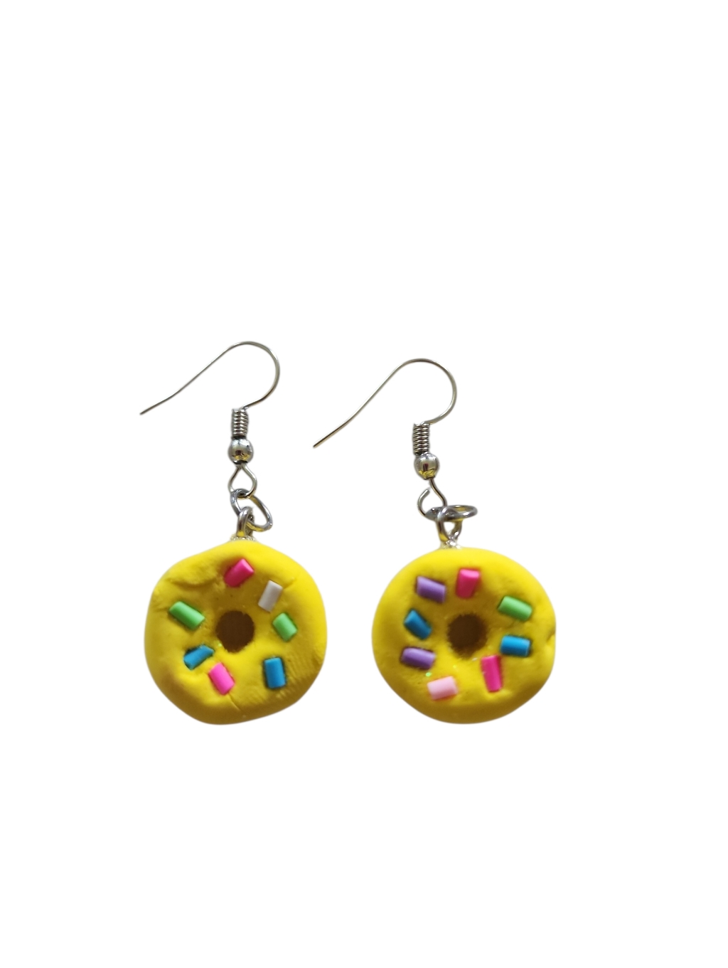 (3)Yellow Donut Dangle Earrings With Colorful Sprinkles
